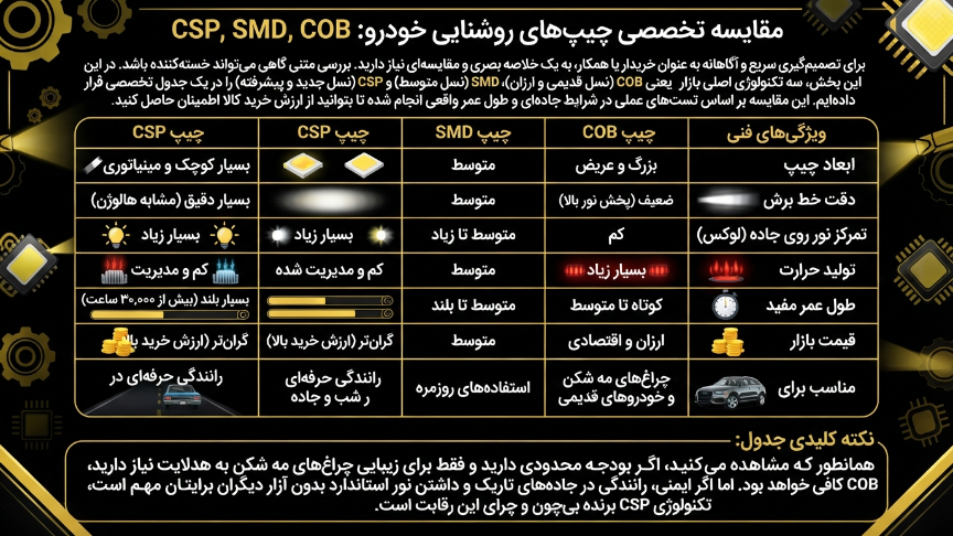 مقایسه تخصصی انواع چیپ هدلایت