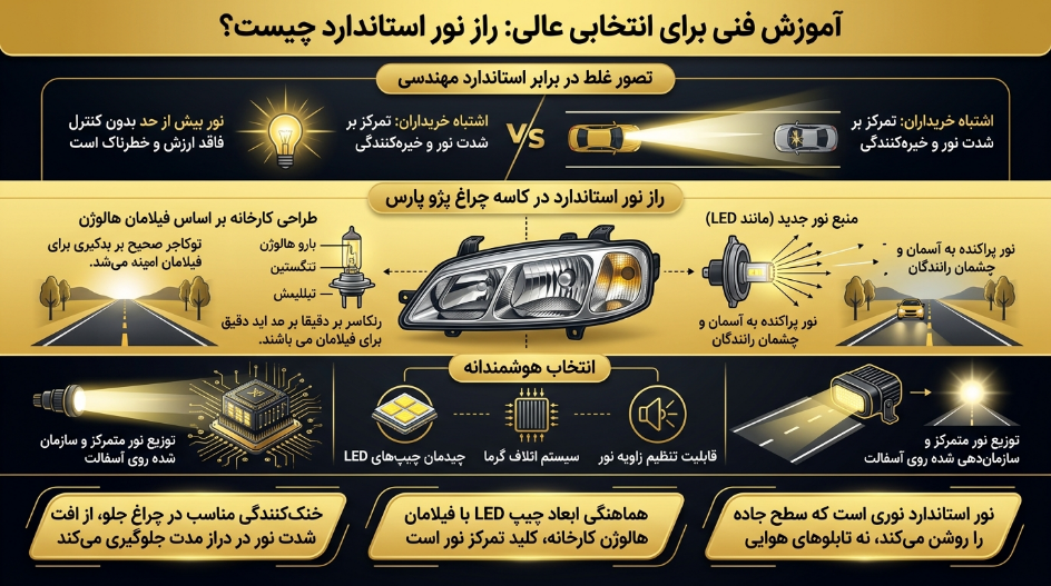 نور استاندارد هدلایت پژو پارس