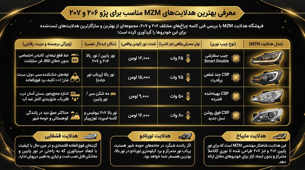 بهترین هدلایت پژو 206 و 207