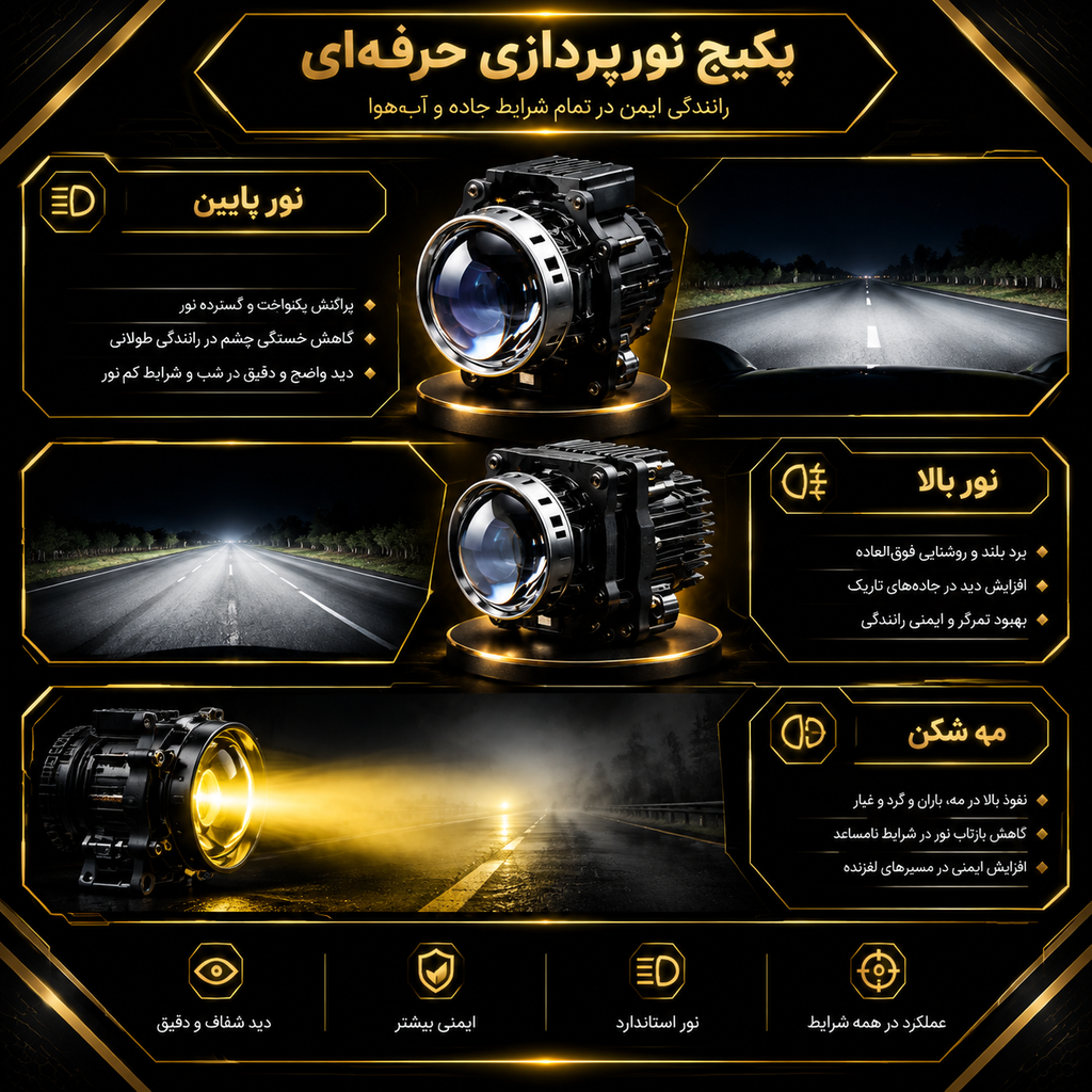 پکیج نورپردازی حرفه ای با هدلایت در مه و باران