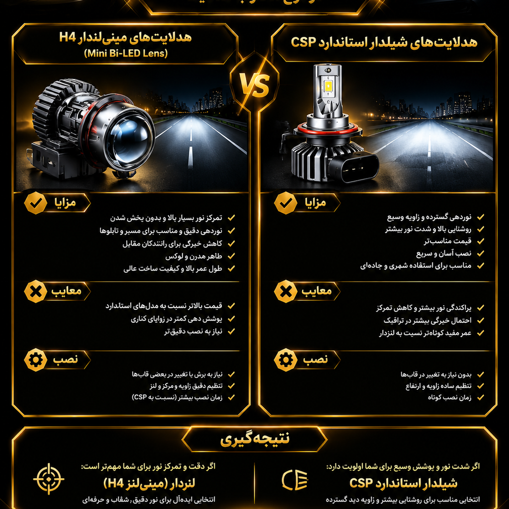 انواع هدلایت کوییک