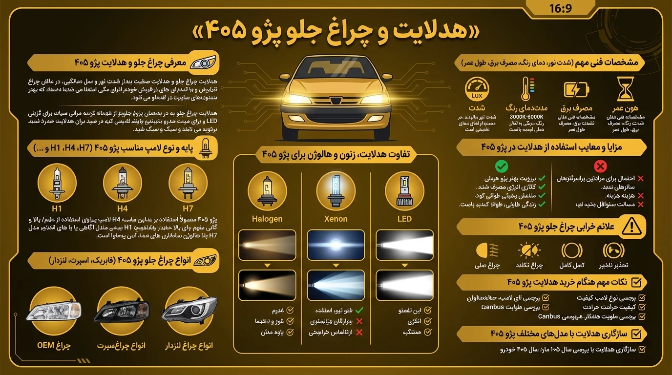 هدلایت پژو 405 glx