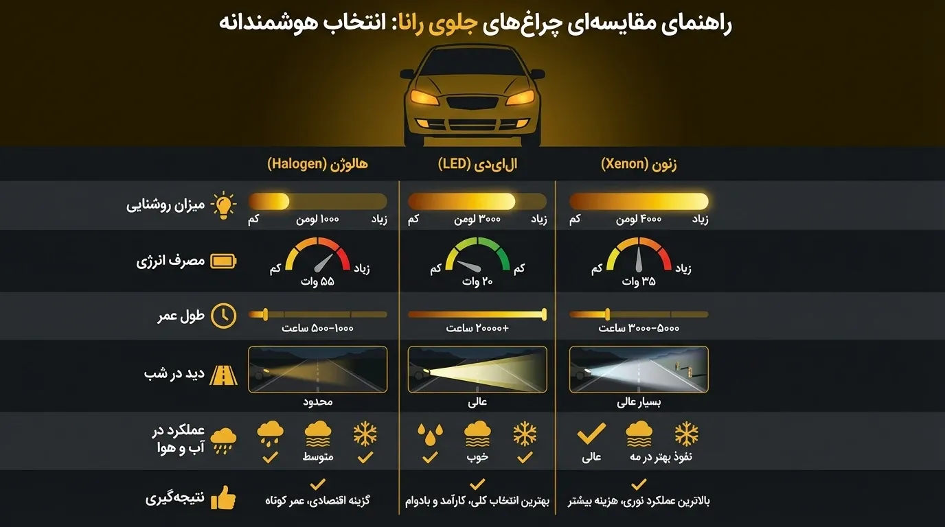 پایه هدلایت ماشین رانا راهنمای پایه و انتخاب هدلایت